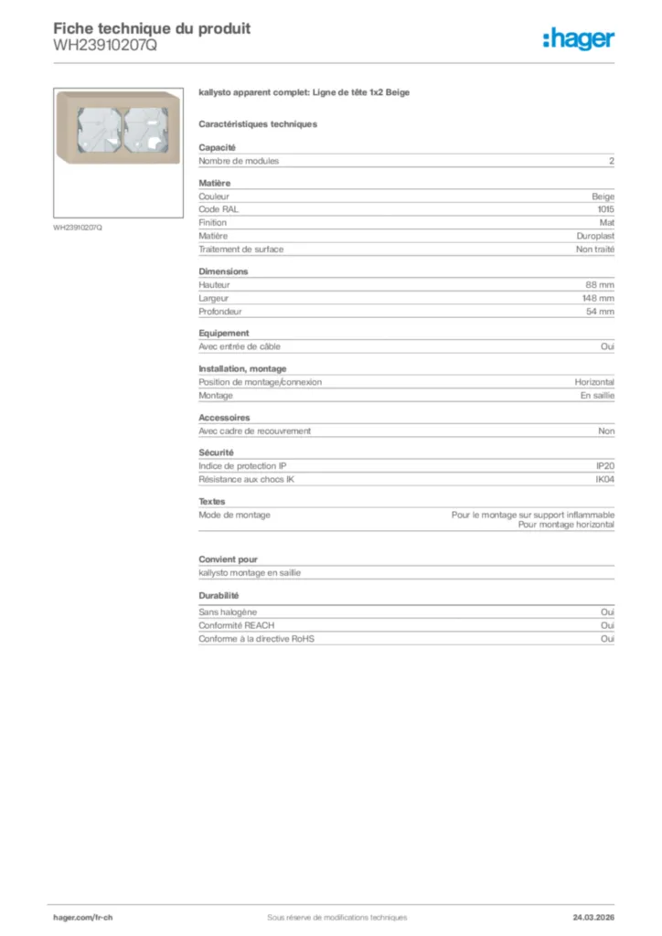 Image Hager Fiche technique du produit WH23910207Q | Hager Suisse