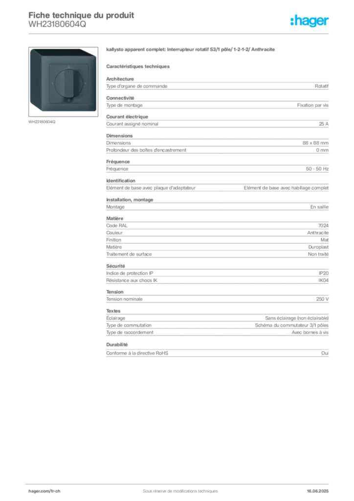 Image Hager Fiche technique du produit WH23180604Q | Hager Suisse