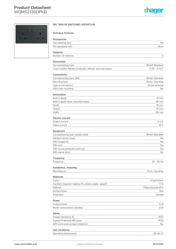 Image Hager Product data sheet WGMS213SDPKB  | Hager