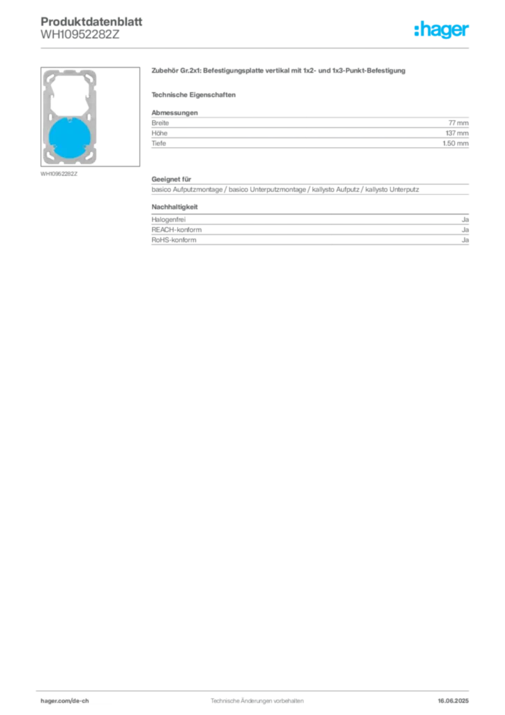 Bild Hager Produktdatenblatt WH10952282Z | Hager Schweiz