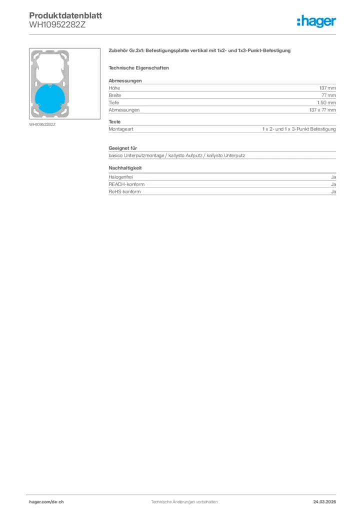Bild Hager Produktdatenblatt WH10952282Z | Hager Schweiz
