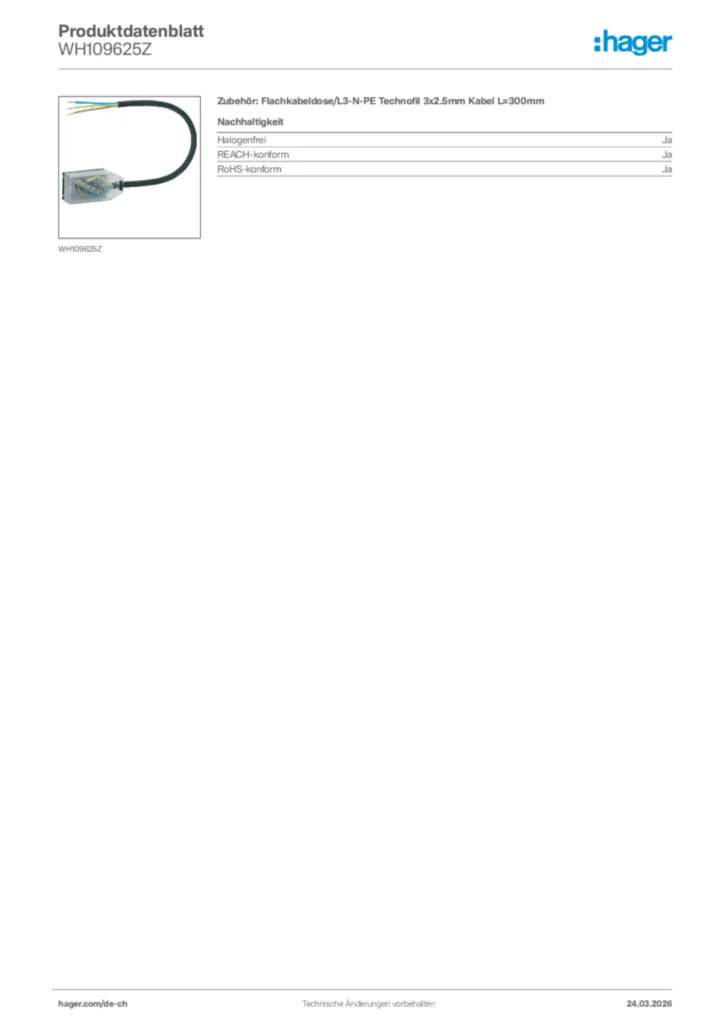 Bild Hager Produktdatenblatt WH109625Z | Hager Schweiz