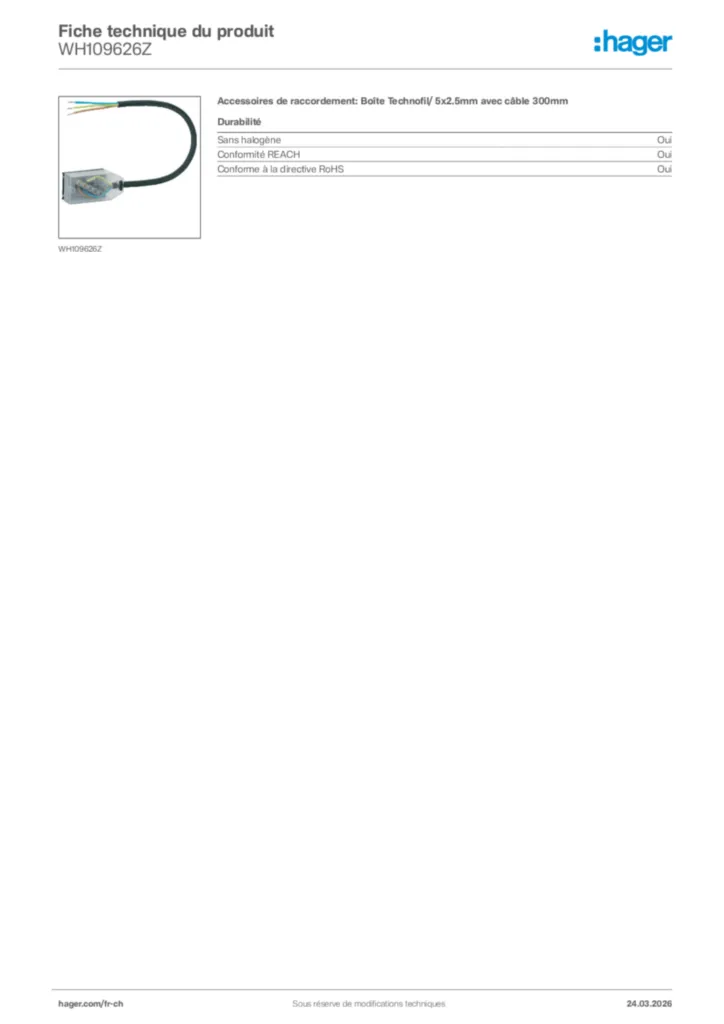 Image Hager Fiche technique du produit WH109626Z | Hager Suisse