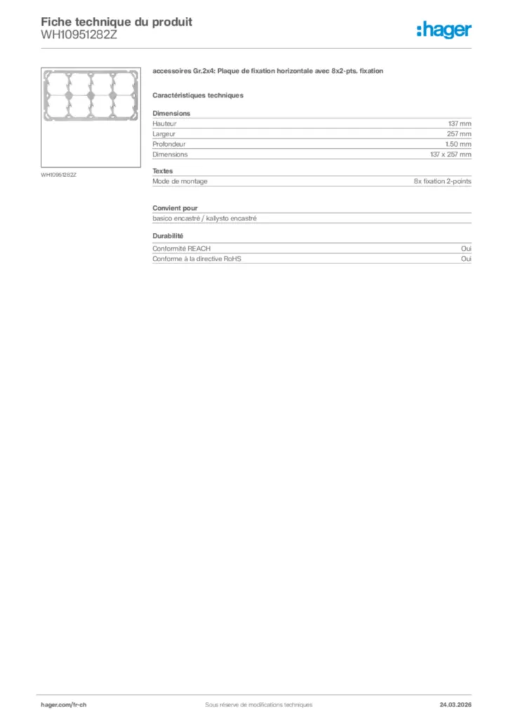Image Hager Fiche technique du produit WH10951282Z | Hager Suisse