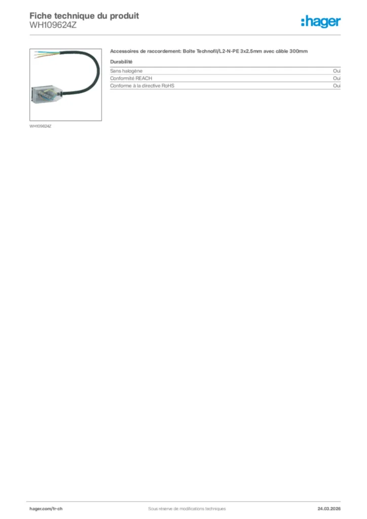 Image Hager Fiche technique du produit WH109624Z | Hager Suisse