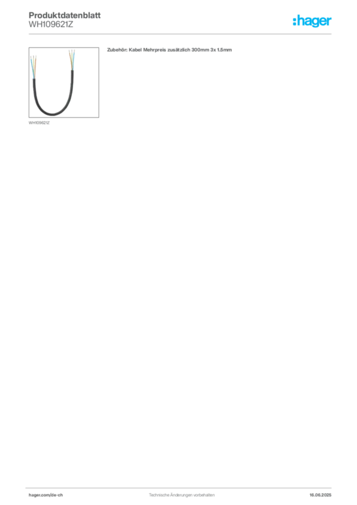 Bild Hager Produktdatenblatt WH109621Z | Hager Schweiz