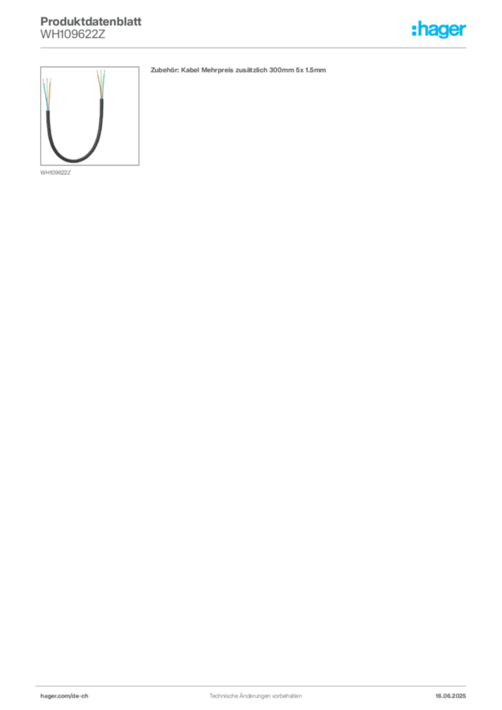 Bild Hager Produktdatenblatt WH109622Z | Hager Schweiz