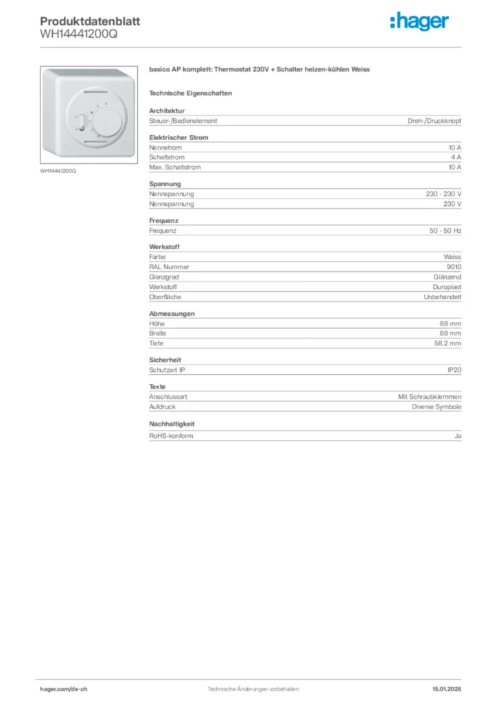 Bild Hager Produktdatenblatt WH14441200Q | Hager Schweiz