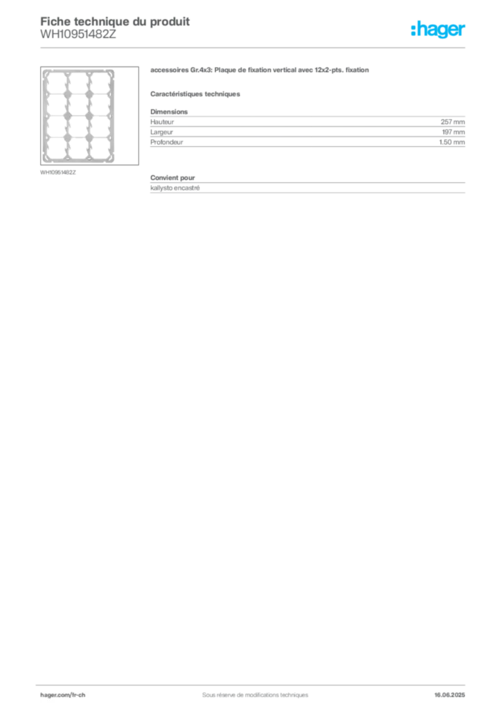 Image Hager Fiche technique du produit WH10951482Z | Hager Suisse