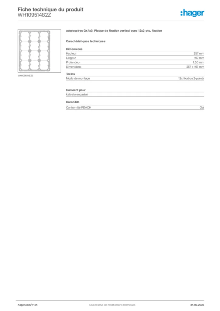 Image Hager Fiche technique du produit WH10951482Z | Hager Suisse