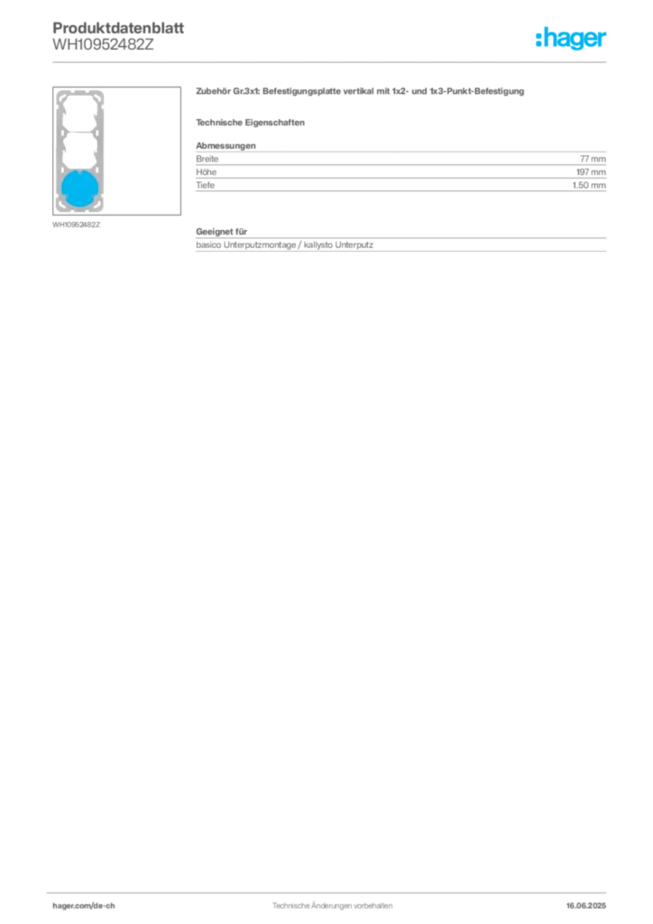Bild Hager Produktdatenblatt WH10952482Z | Hager Schweiz