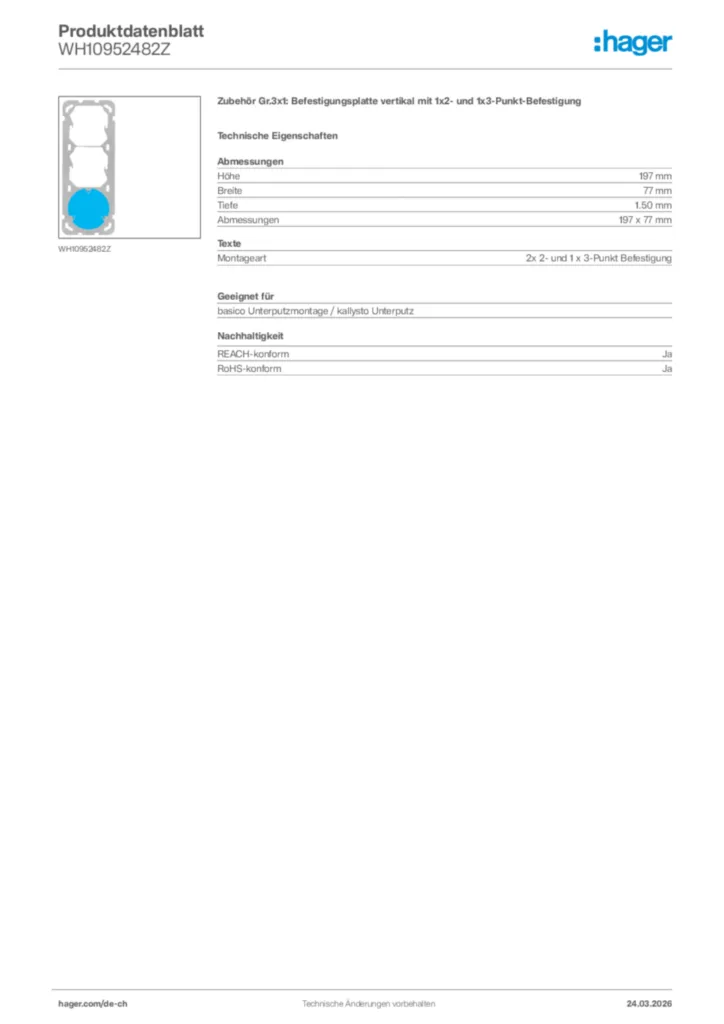 Bild Hager Produktdatenblatt WH10952482Z | Hager Schweiz