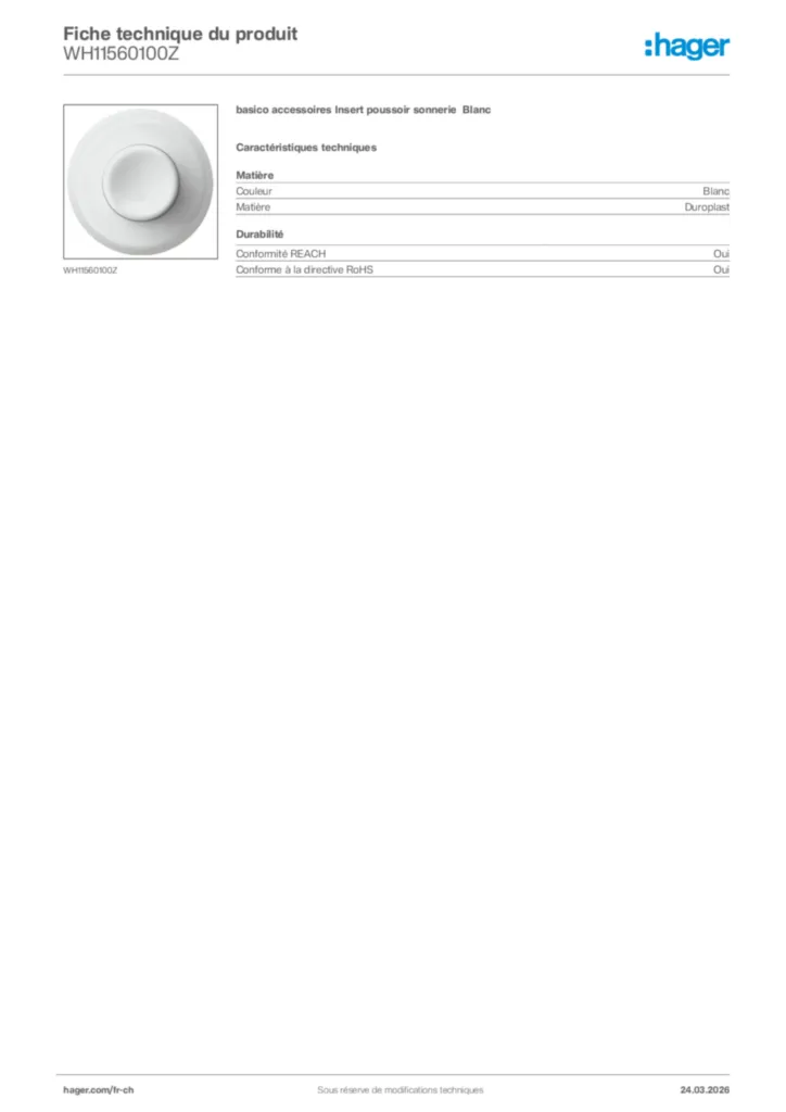 Image Hager Fiche technique du produit WH11560100Z | Hager Suisse