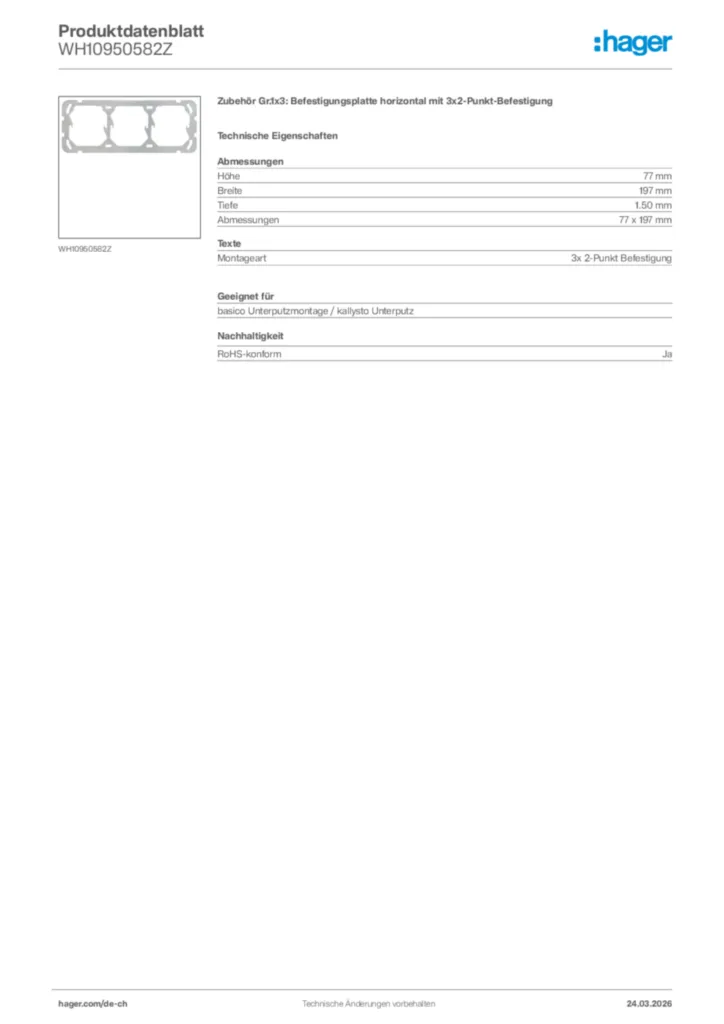 Bild Hager Produktdatenblatt WH10950582Z | Hager Schweiz
