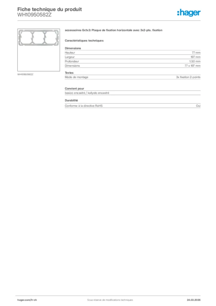 Image Hager Fiche technique du produit WH10950582Z | Hager Suisse