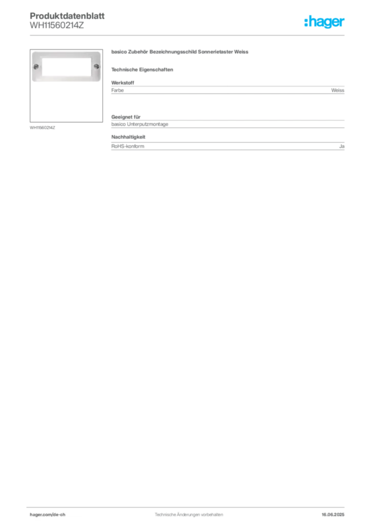 Bild Hager Produktdatenblatt WH11560214Z | Hager Schweiz