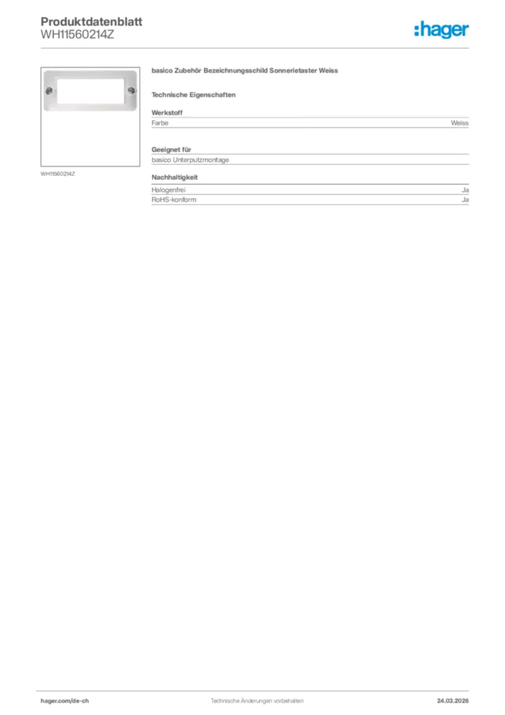 Bild Hager Produktdatenblatt WH11560214Z | Hager Schweiz