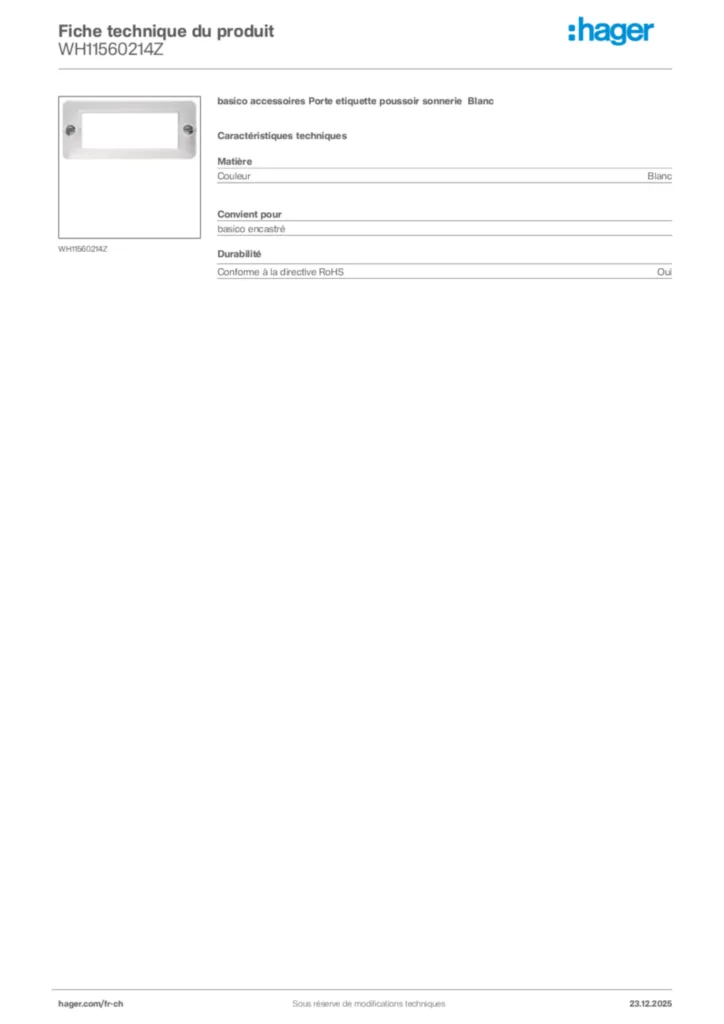 Image Hager Fiche technique du produit WH11560214Z | Hager Suisse