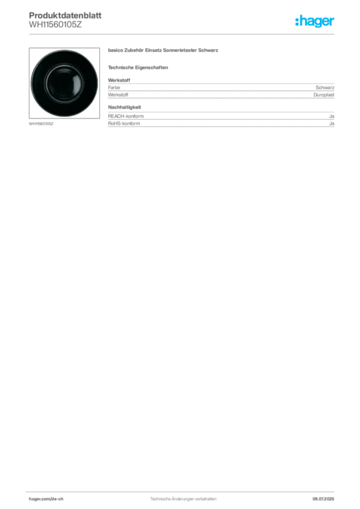 Bild Hager Produktdatenblatt WH11560105Z | Hager Schweiz