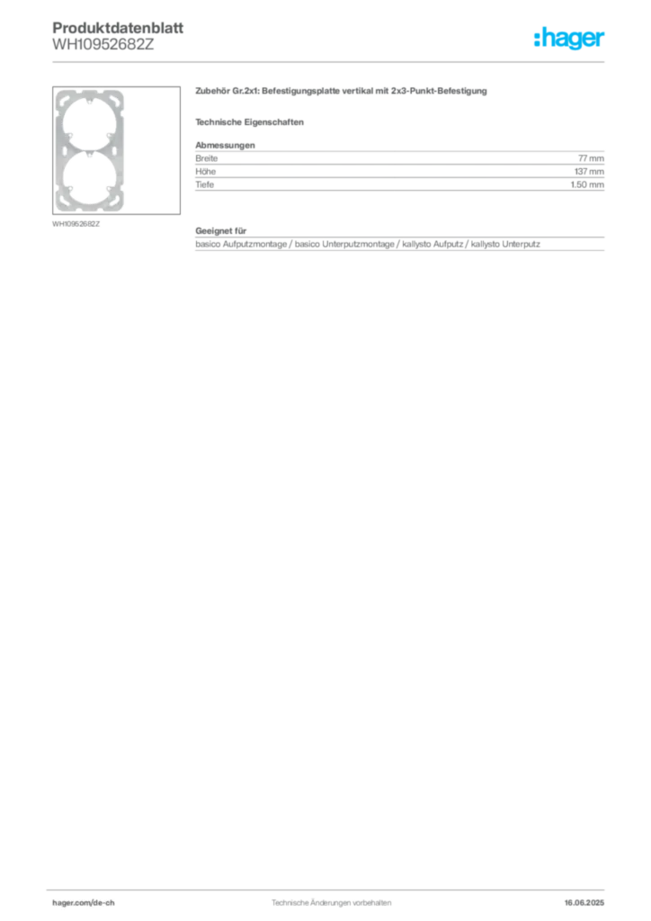 Bild Hager Produktdatenblatt WH10952682Z | Hager Schweiz