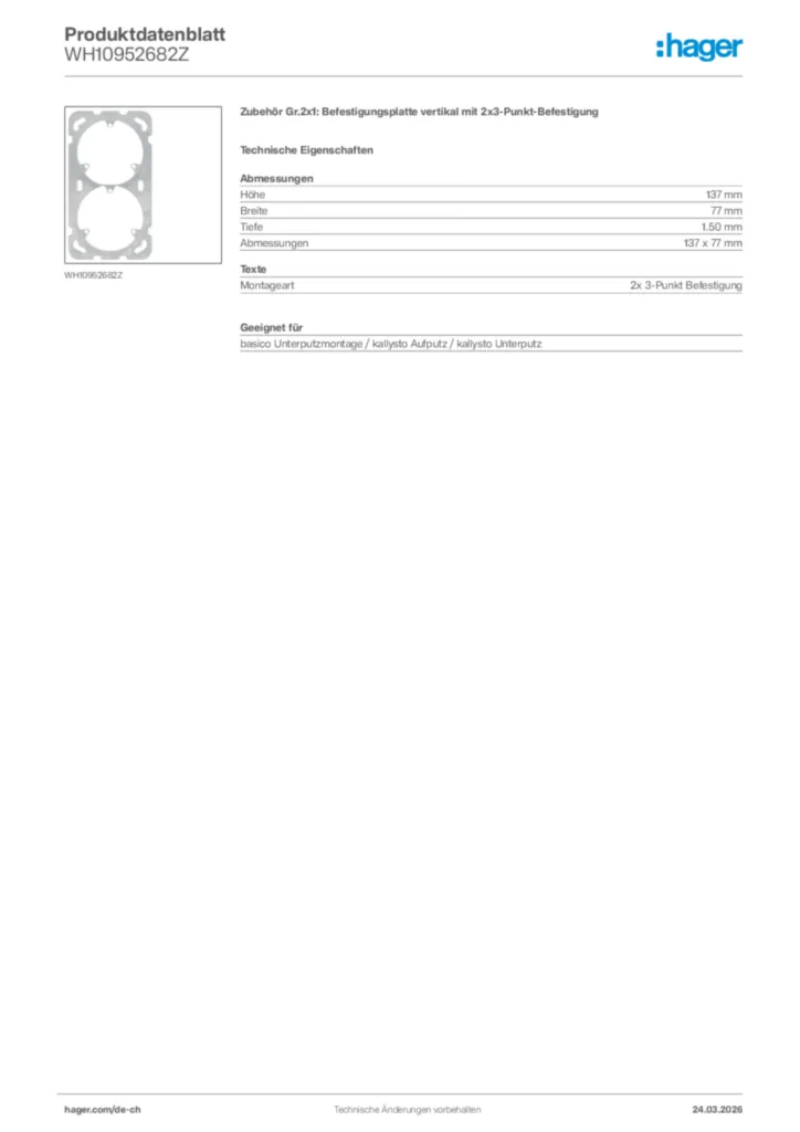 Bild Hager Produktdatenblatt WH10952682Z | Hager Schweiz