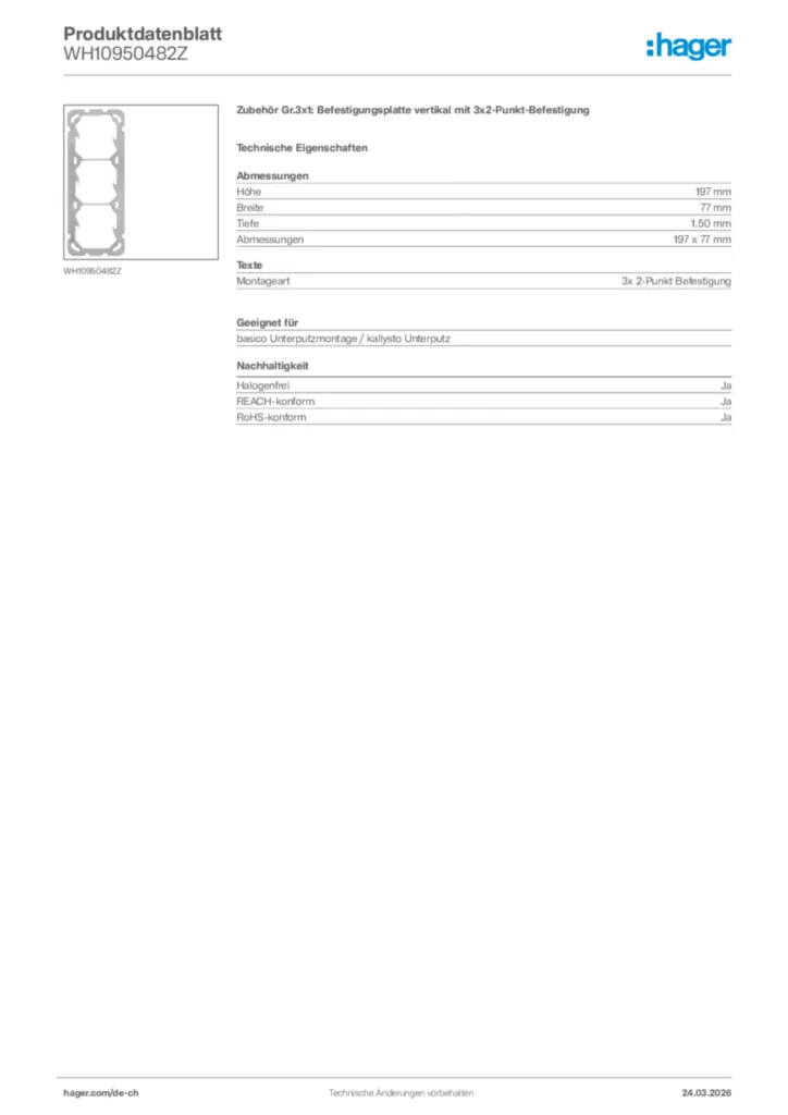 Bild Hager Produktdatenblatt WH10950482Z | Hager Schweiz
