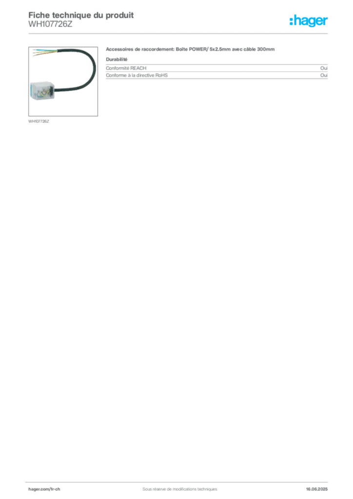 Image Hager Fiche technique du produit WH107726Z | Hager Suisse