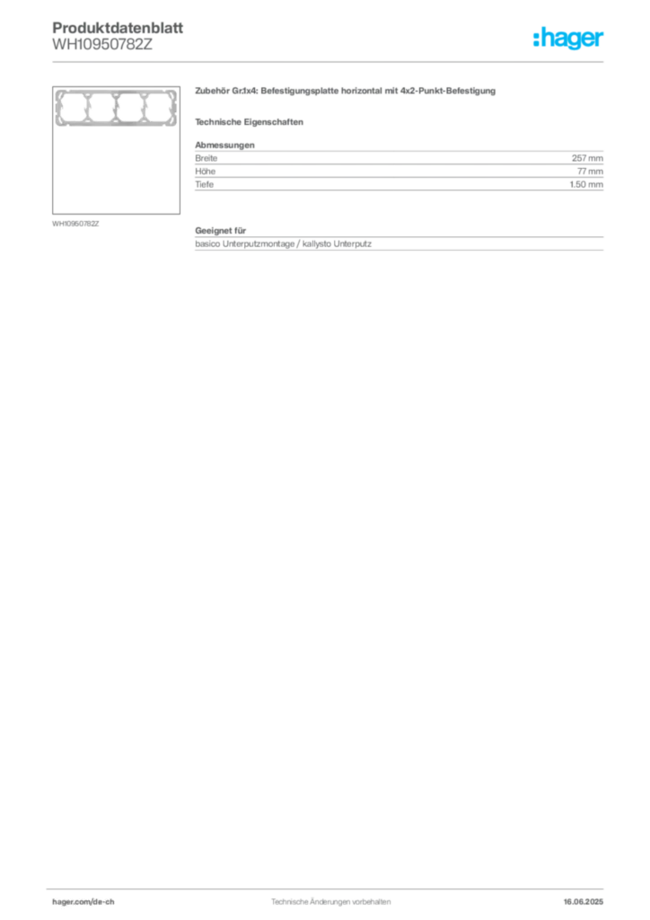Bild Hager Produktdatenblatt WH10950782Z | Hager Schweiz