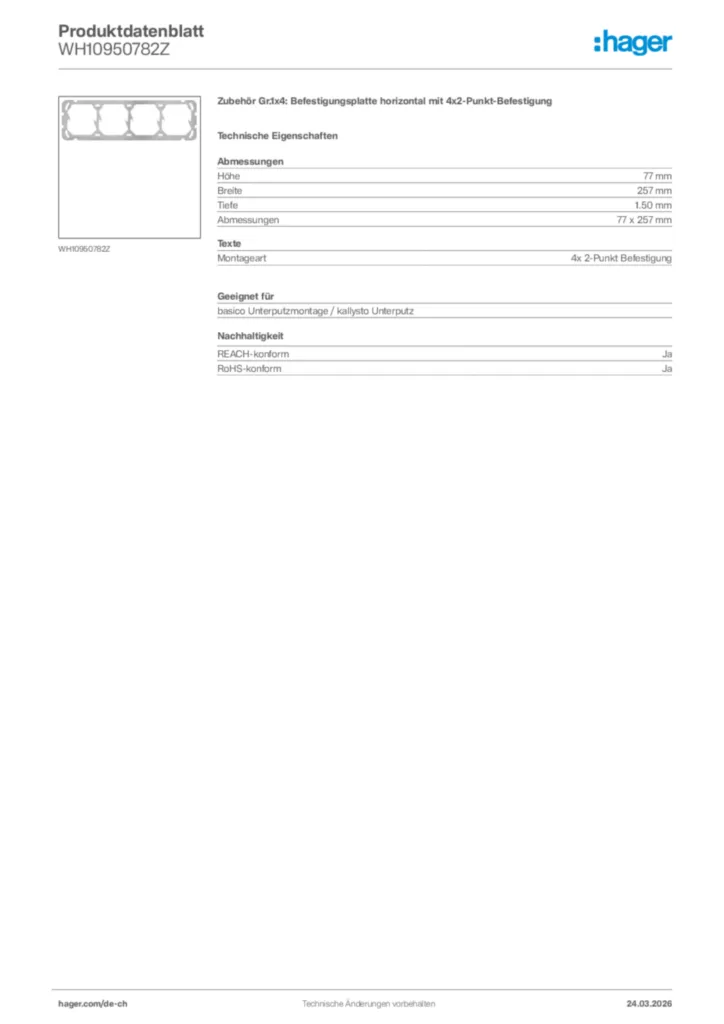 Bild Hager Produktdatenblatt WH10950782Z | Hager Schweiz