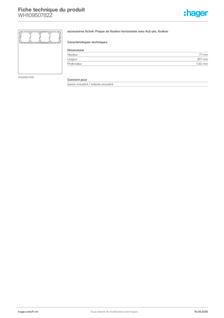 Image Hager Fiche technique du produit WH10950782Z | Hager Suisse