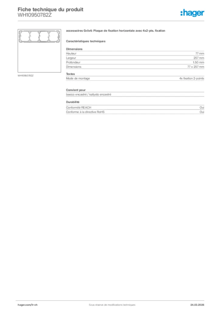 Image Hager Fiche technique du produit WH10950782Z | Hager Suisse