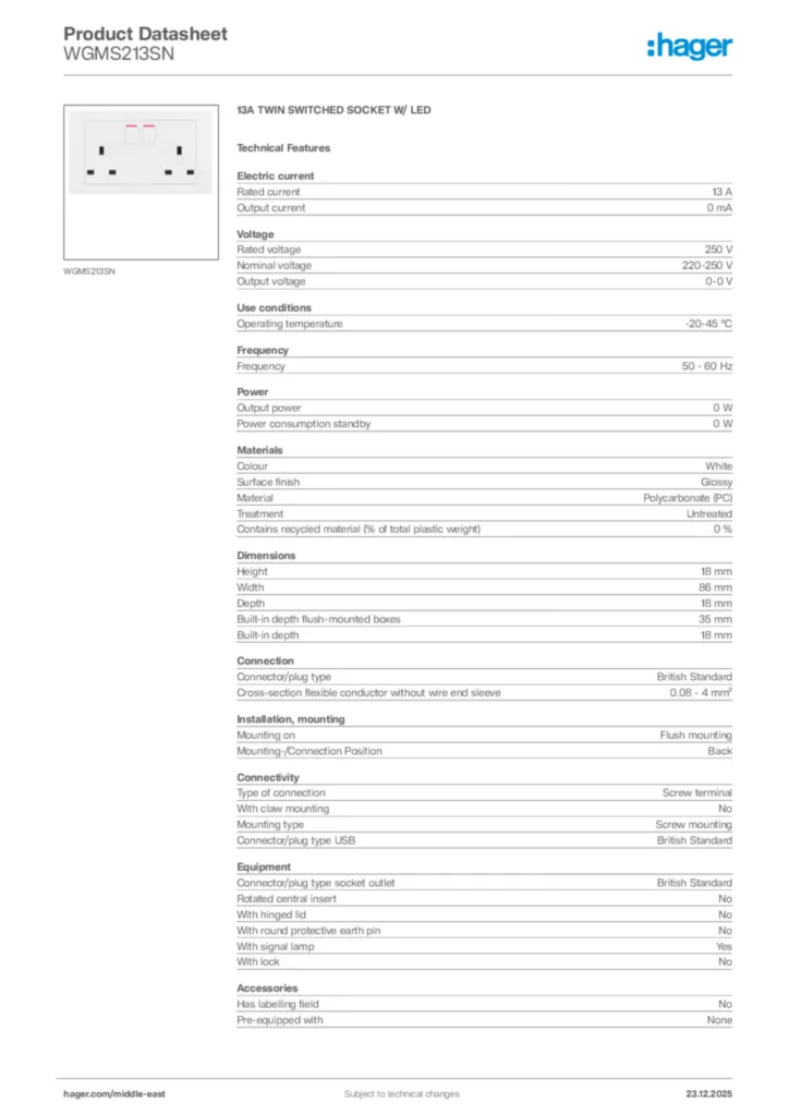Image Hager Product data sheet WGMS213SN  | Hager