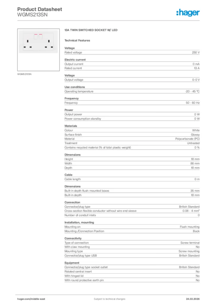 Image Hager Product data sheet WGMS213SN  | Hager