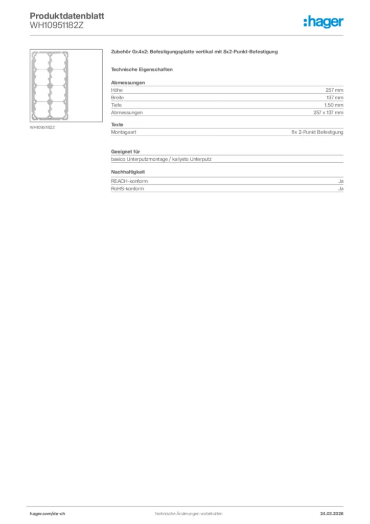 Bild Hager Produktdatenblatt WH10951182Z | Hager Schweiz