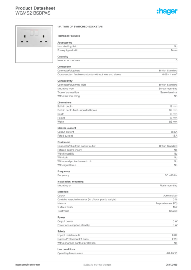 Image Hager Product data sheet WGMS213SDPAS  | Hager