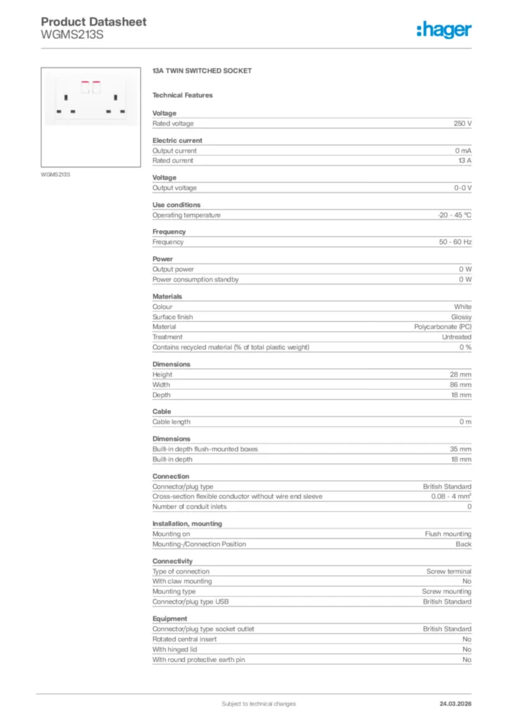 Image Hager Product data sheet WGMS213S  | Hager Africa