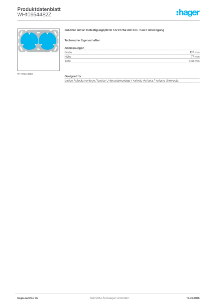 Bild Hager Produktdatenblatt WH10954482Z | Hager Schweiz