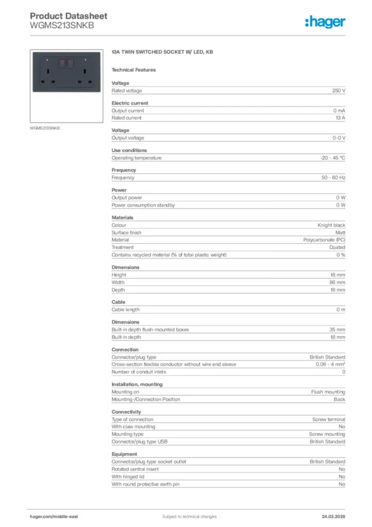 Image Hager Product data sheet WGMS213SNKB  | Hager