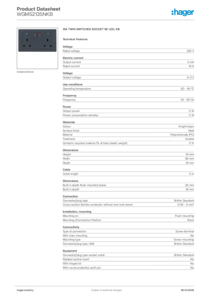 Image Hager Product data sheet WGMS213SNKB  | Hager