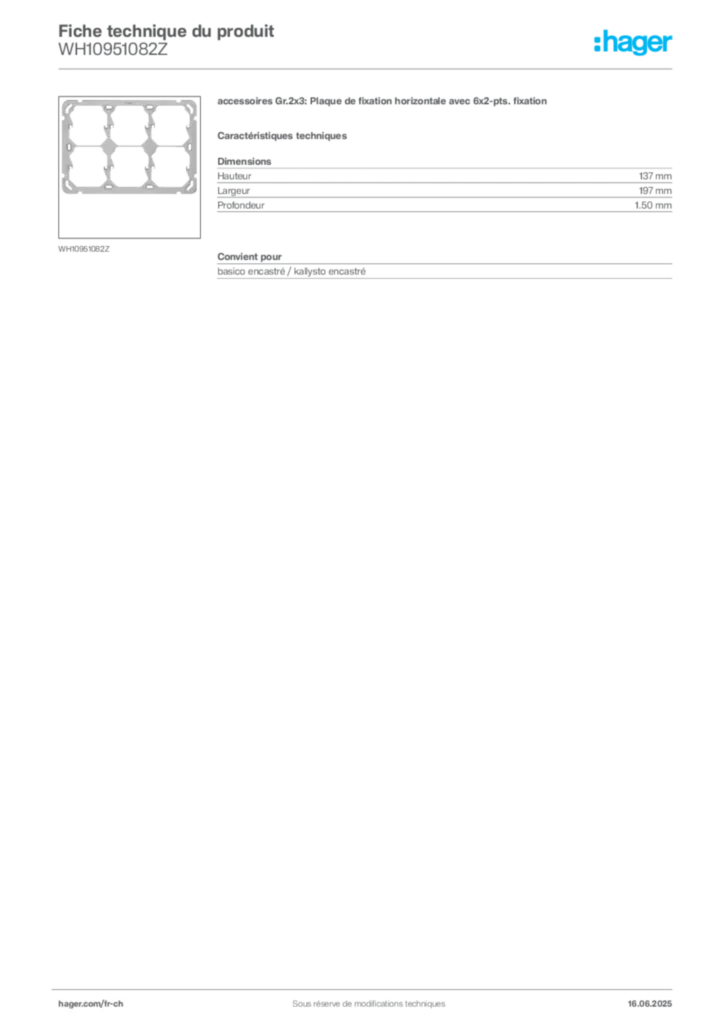 Image Hager Fiche technique du produit WH10951082Z | Hager Suisse