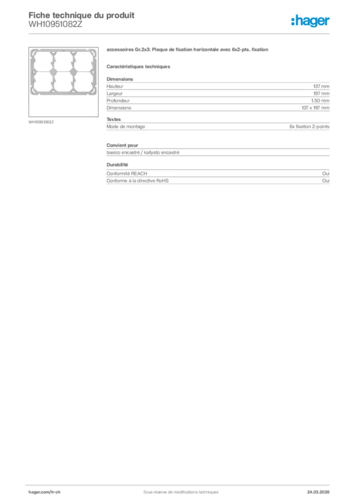 Image Hager Fiche technique du produit WH10951082Z | Hager Suisse