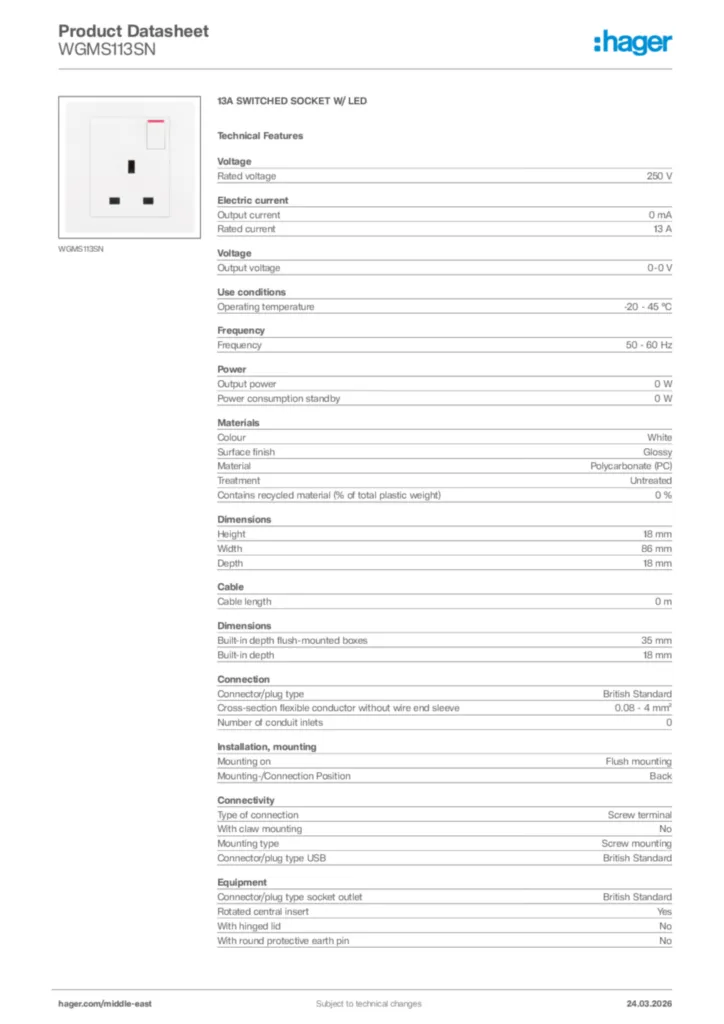 Image Hager Product data sheet WGMS113SN  | Hager