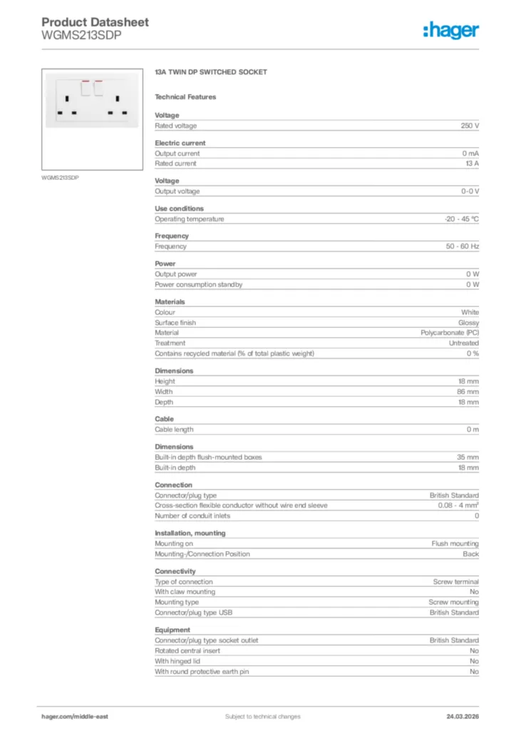Image Hager Product data sheet WGMS213SDP  | Hager