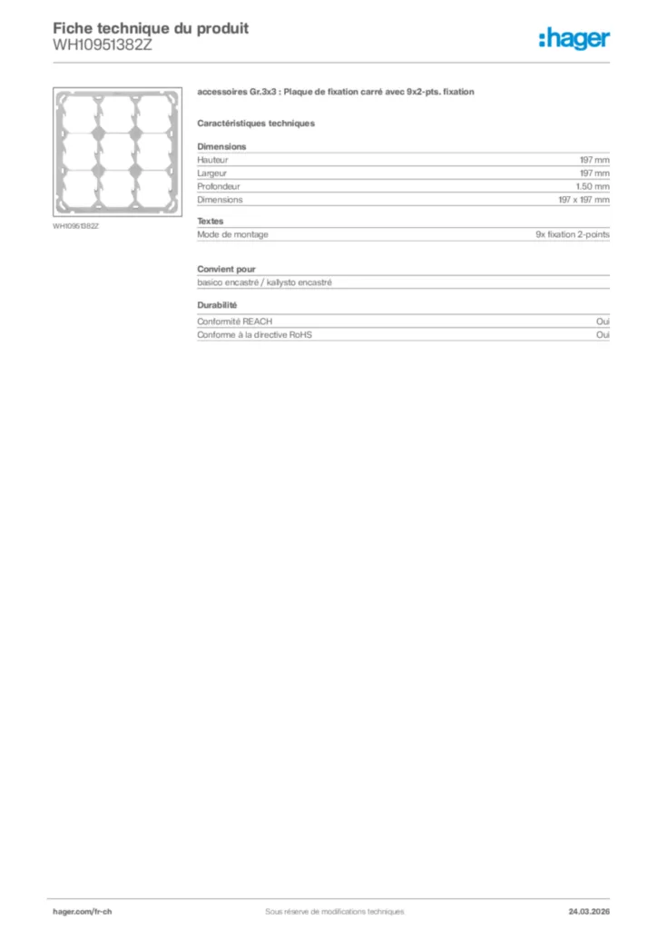 Image Hager Fiche technique du produit WH10951382Z | Hager Suisse