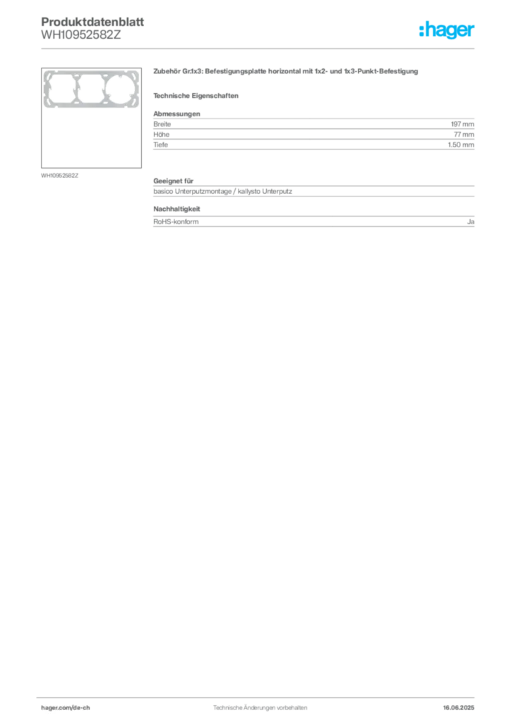 Bild Hager Produktdatenblatt WH10952582Z | Hager Schweiz