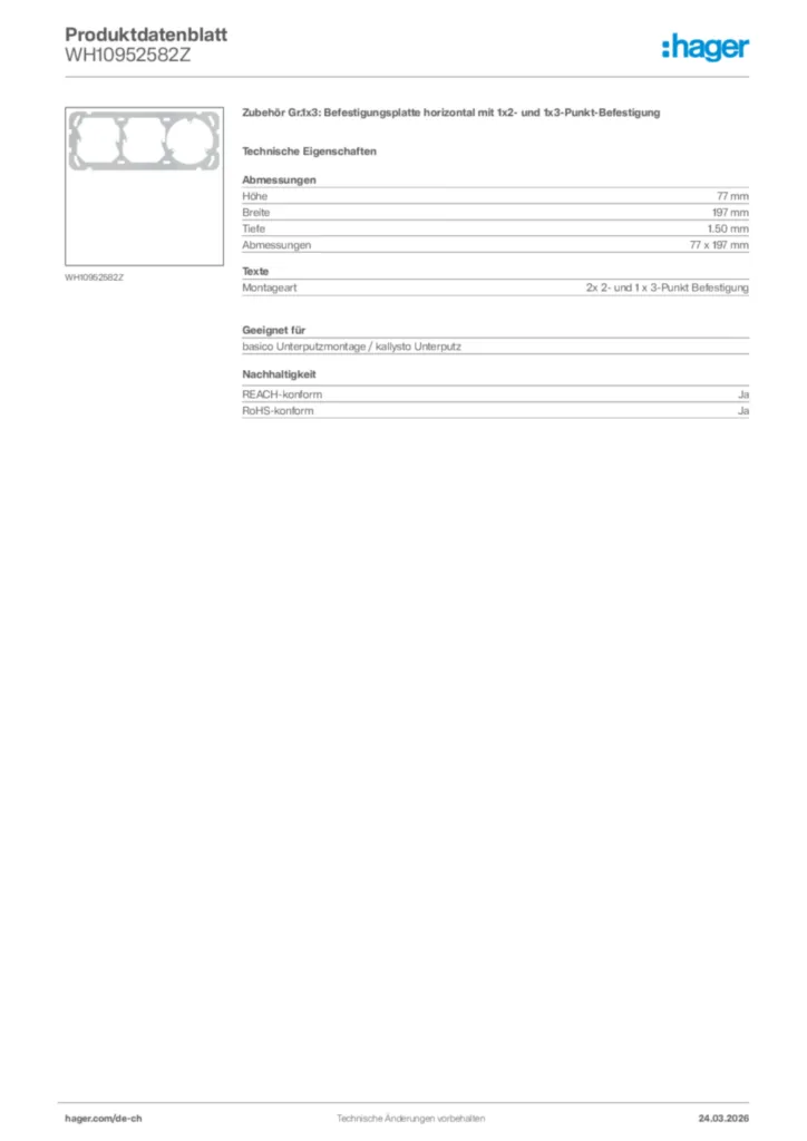 Bild Hager Produktdatenblatt WH10952582Z | Hager Schweiz