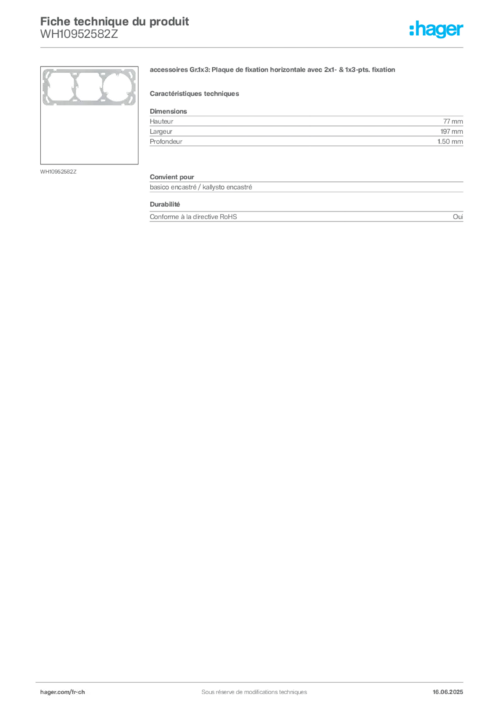 Image Hager Fiche technique du produit WH10952582Z | Hager Suisse