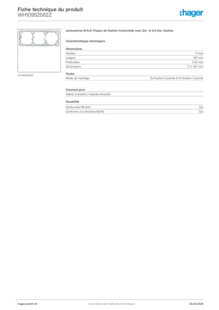 Image Hager Fiche technique du produit WH10952582Z | Hager Suisse