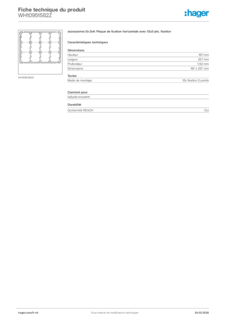 Image Hager Fiche technique du produit WH10951582Z | Hager Suisse