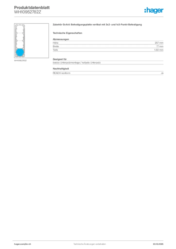 Bild Hager Produktdatenblatt WH10952782Z | Hager Schweiz
